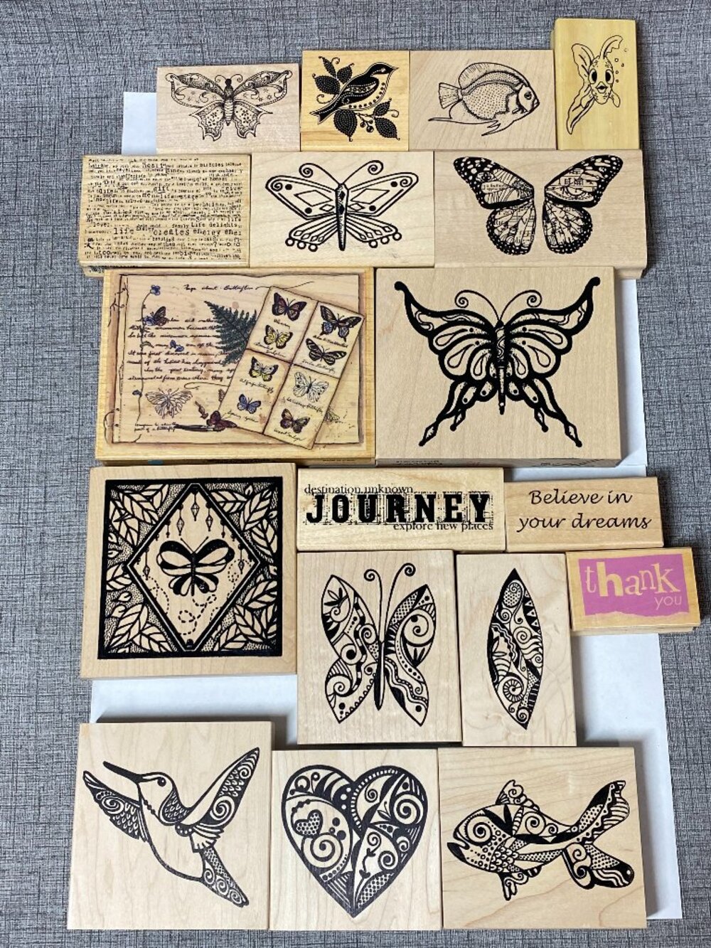 RARE UNIQUE VTG Wood Rubber Stamps Michael Strong Safire Designs 18pc Lot Bundle